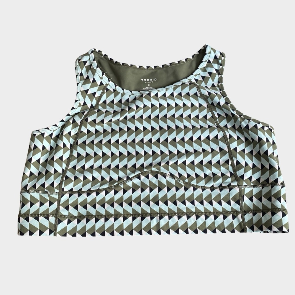 Torrid Active Cropped Tank Top Size 3X Geometric Green Sports Athleisure Gym
